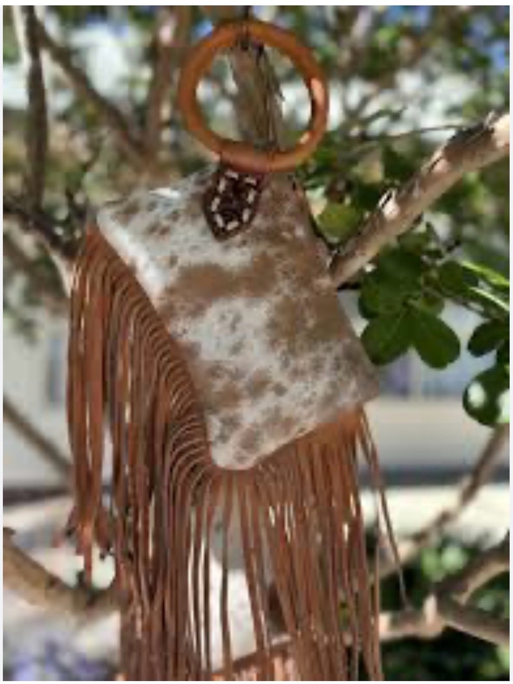 Fringe Cowhide Wristlet Clutch in Brown and White